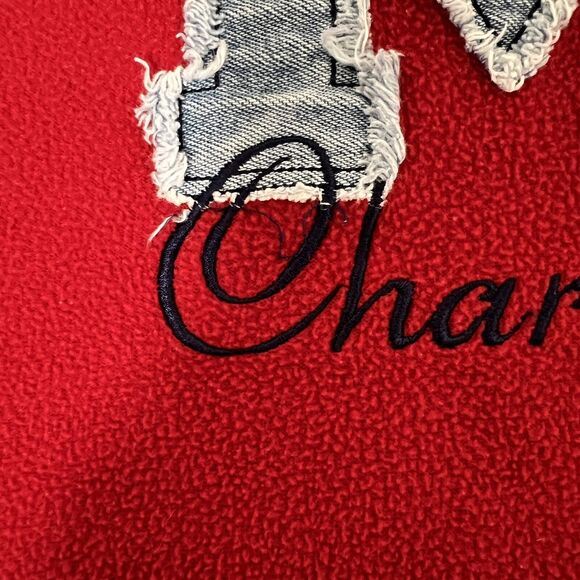 Vintage Y2K Mickey Charmer Red Fleece Pullover L Disney Jerry Leigh Embroidered - Picture 12 of 14